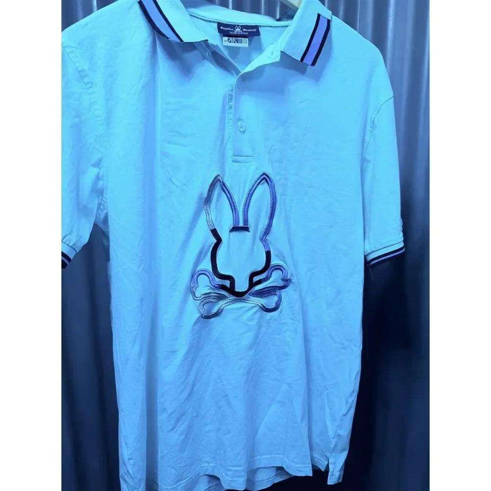 Rare Psycho Big Bunny Logo Polo Shirt XXL Mens Aqua Mint Blue 100% Cotton - Picture 11 of 13